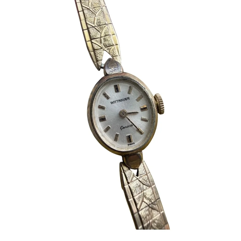 Wittnauer Geneve Watch Women OS Gold Good‎ Vintage 10K RGP Swiss Cocktail Oval
